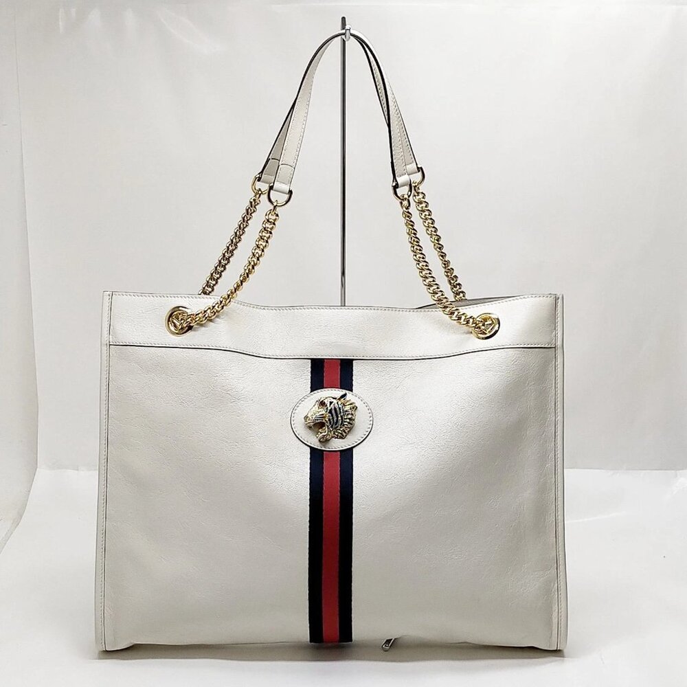 Gucci Tote Bag Sherry Line White Leather 750-052925